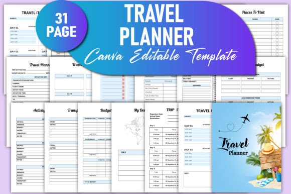 Download Editable Travel Planner Canva KDP - Travel planner Collection