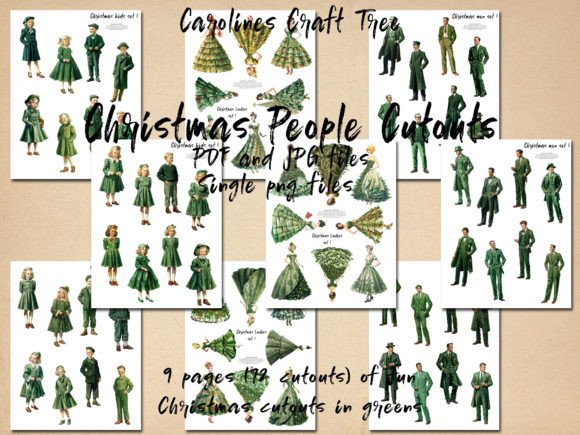 Download Christmas People Cutouts in Green - Cutouts Collection
