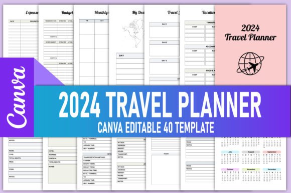 Download Editable 2024 Travel Planner Canva KDP - Travel planner Collection