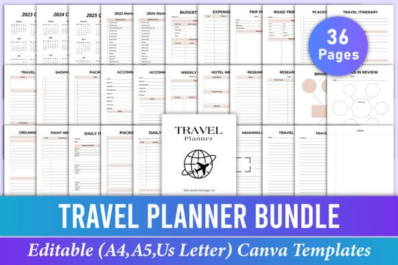 Download Editable Travel Planner Bundle Canva Kdp - Travel planner Collection